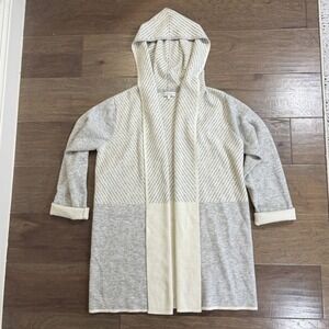 Dolce Stella Women's Hooded Cardigan Sweater Knit Herringbone Cream Grey M